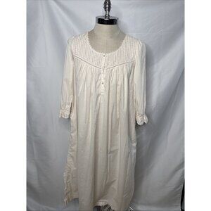Thea Nightgown Pintuck Cotton Sz M Ivory Lace Ruffle Long Cottage Victorian